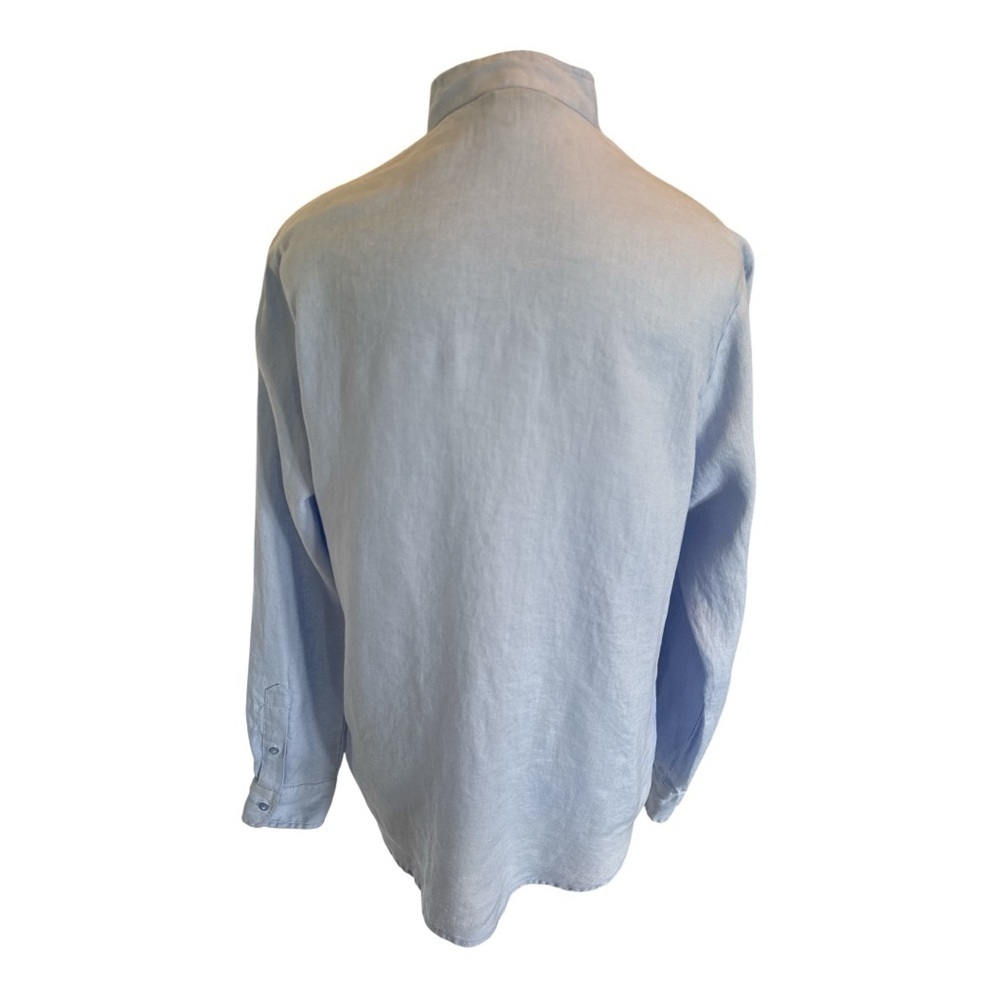Lauren Ralph Lauren Linen Ruffle Button Down Blouse Light Blue Coastal M Preppy - Picture 4 of 13